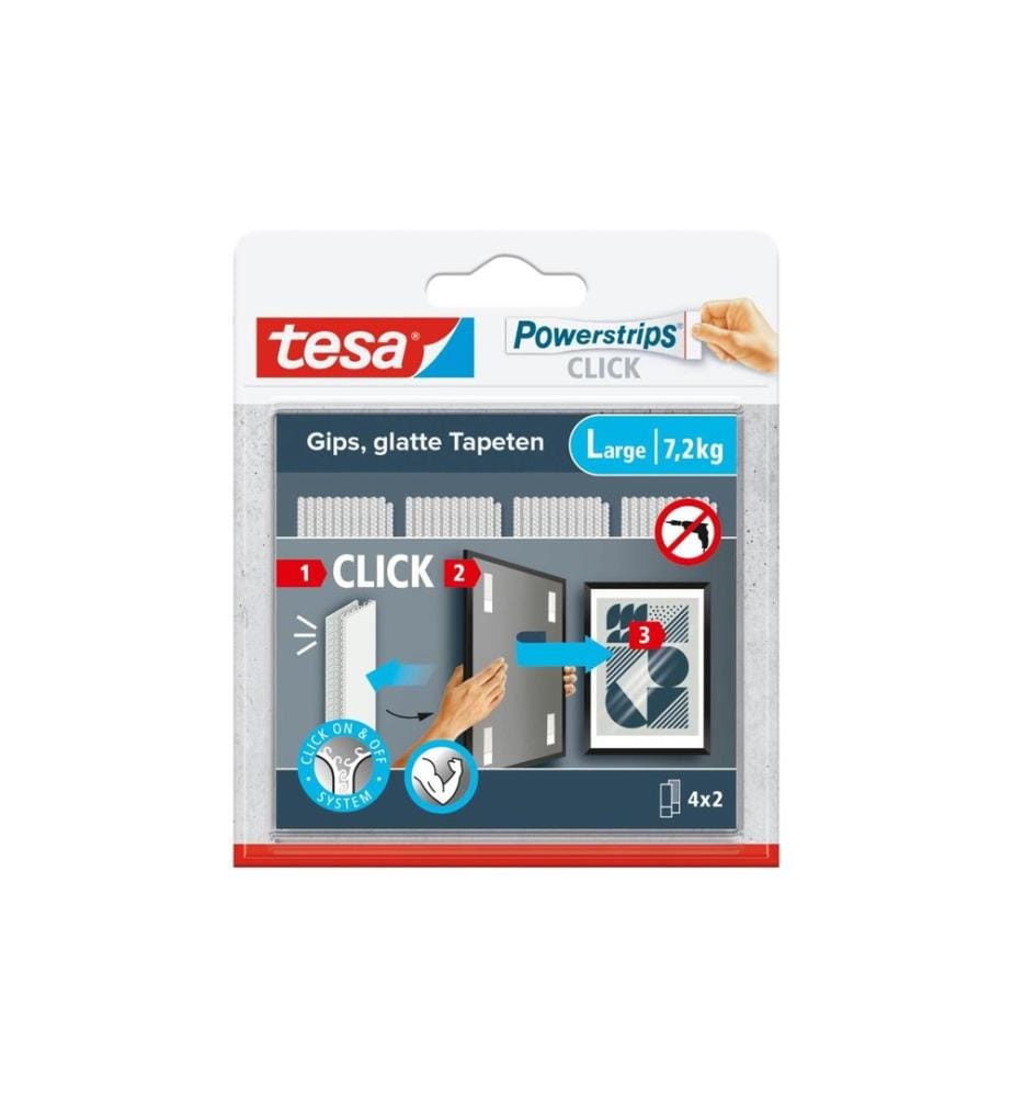TESA - Striscia di montaggio Powerstrips CLICK Large - 4 x 2 Pièces 7.2 kg