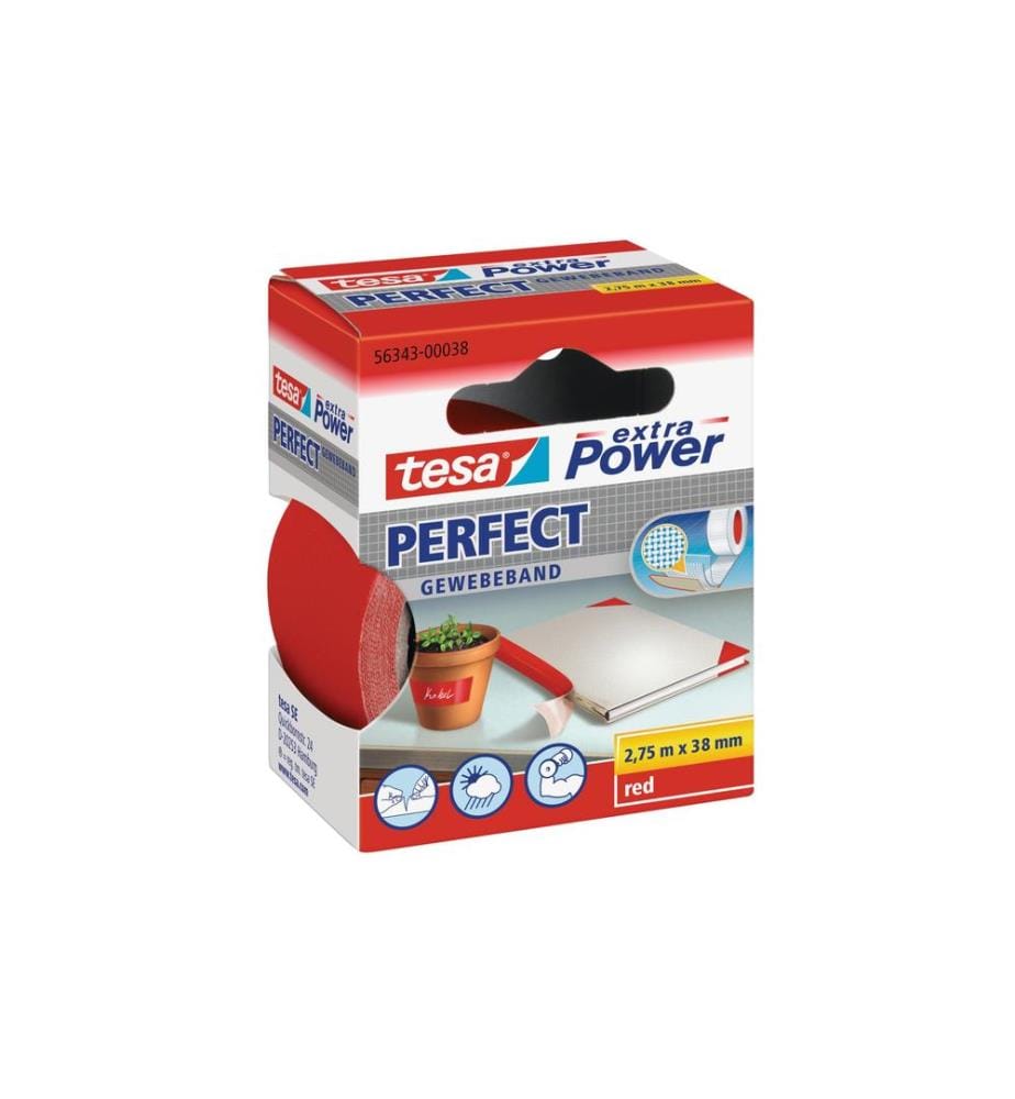 TESA - Ruban adhésif extra Power Perfect 38 mm x 2,75 m, rouge