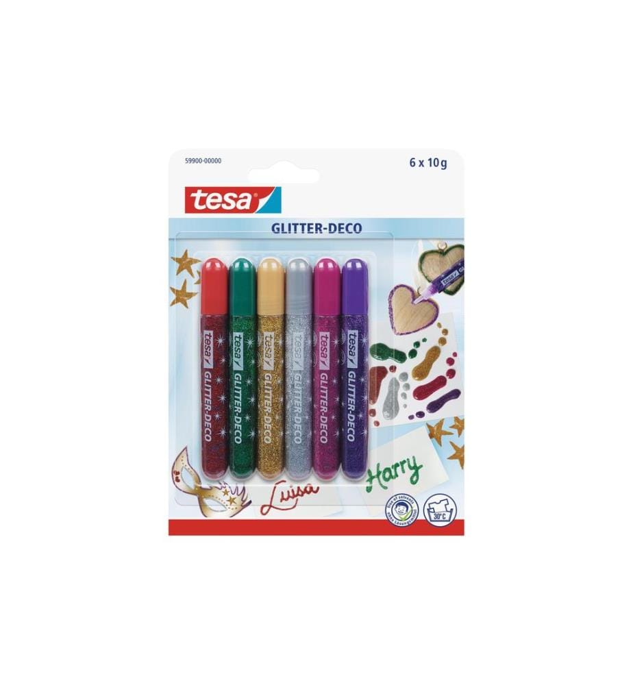 TESA - Crayon à paillettes Deco 6 tubes à 10 g
