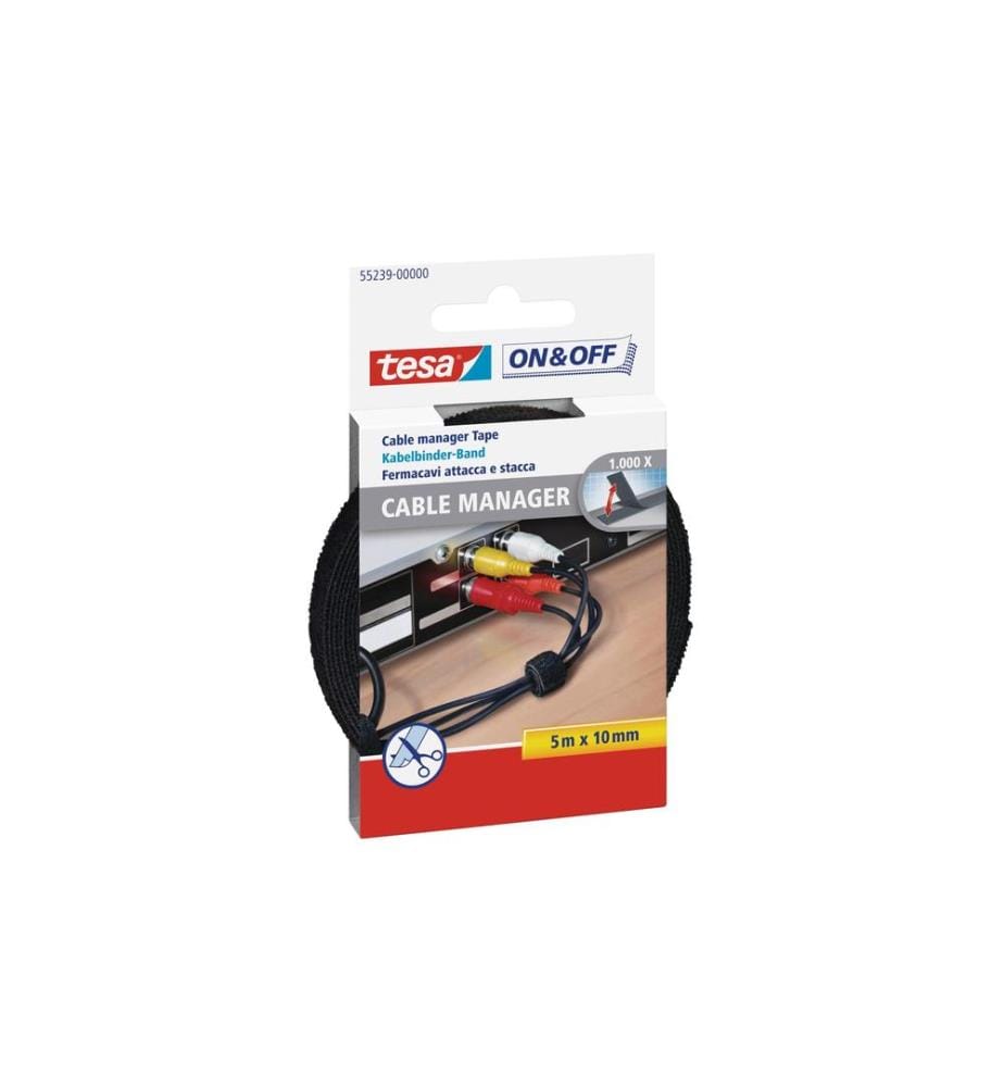 TESA - Rouleau de bande auto-agrippante Velcro 10 mm x 5 m, Noir