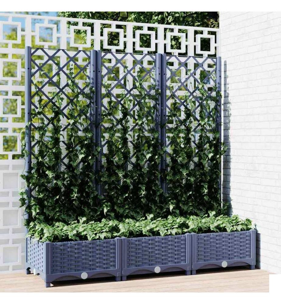 Jardinière avec treillis bleu gris 120x40x121,5 cm PP