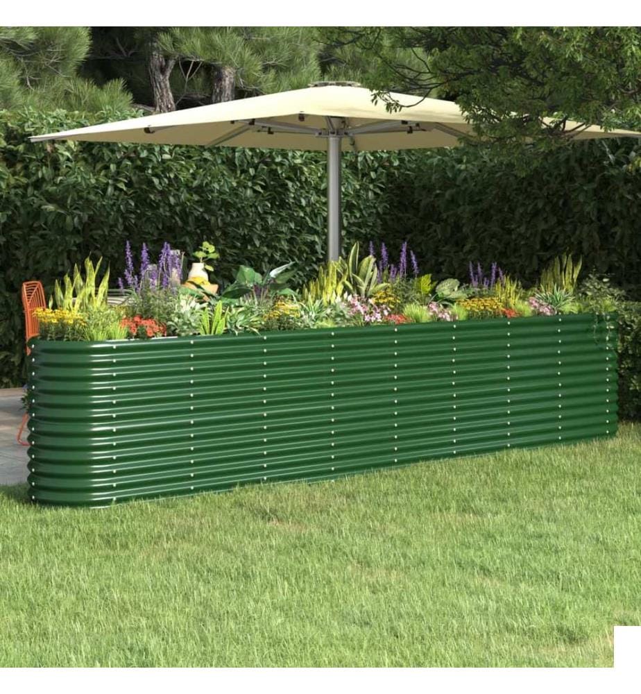 Lit surélevé de jardin Acier enduit de poudre 332x40x68 cm Vert
