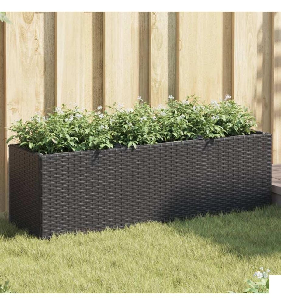 Jardinières avec 3 pots 2 pcs noir 105x30x32 cm résine tressée