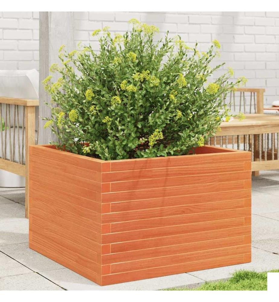 Jardinière cire marron 70x70x46 cm bois de pin massif