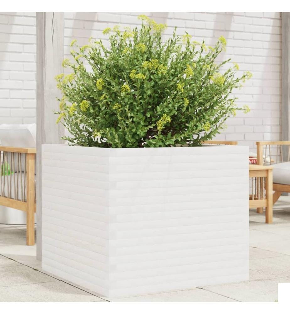 Jardinière blanc 80x80x68,5 cm bois de pin massif