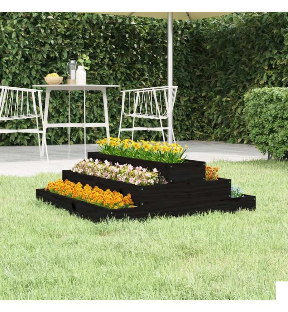 Jardinière Noir 80x80x27 cm Bois massif de pin