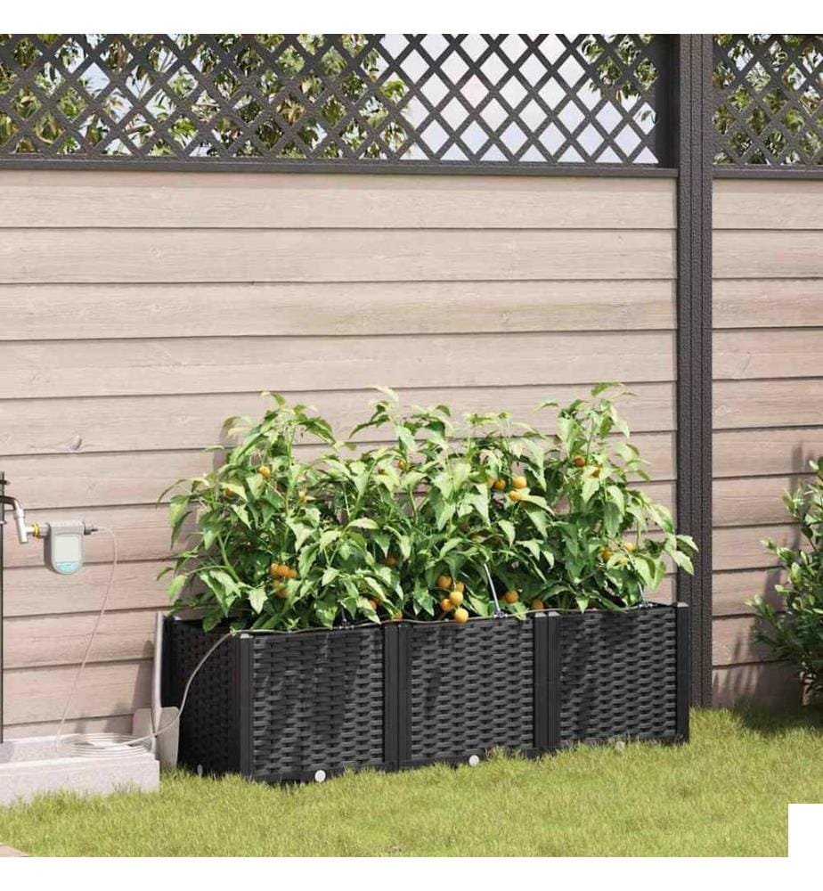vidaXL Cache-pot de jardin 3 pcs Noir 120 x 40 x 37,5 cm Plastique