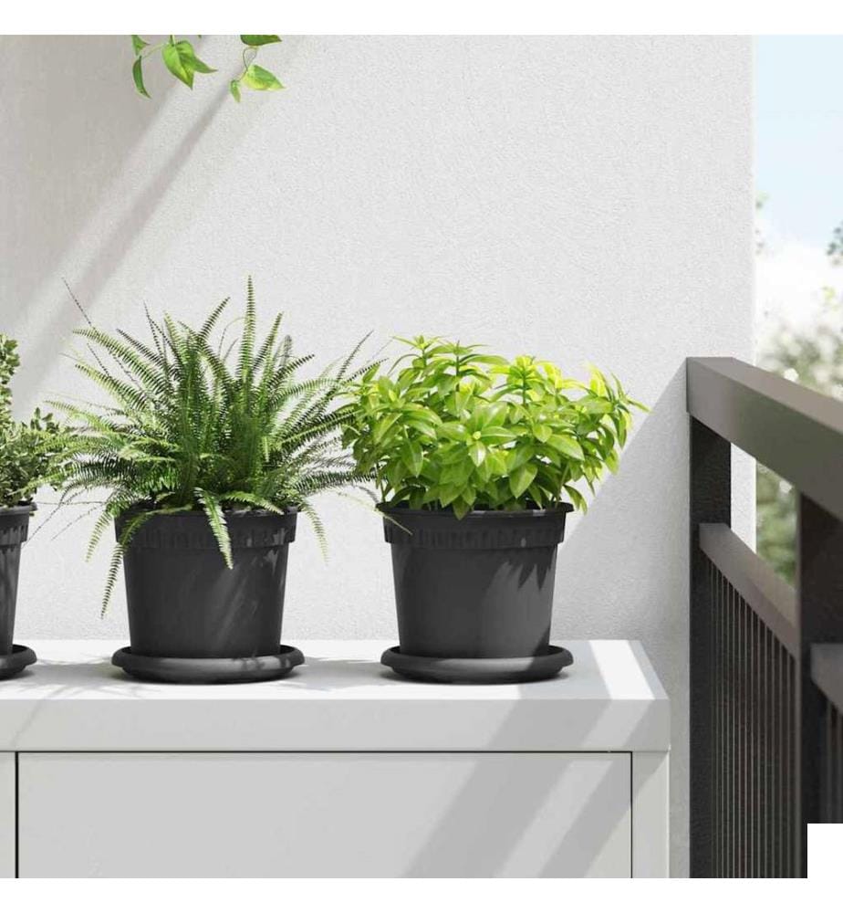 vidaXL Plateau à fleurs rond 24 pcs Noir Ø 14 x 2 cm Plastique