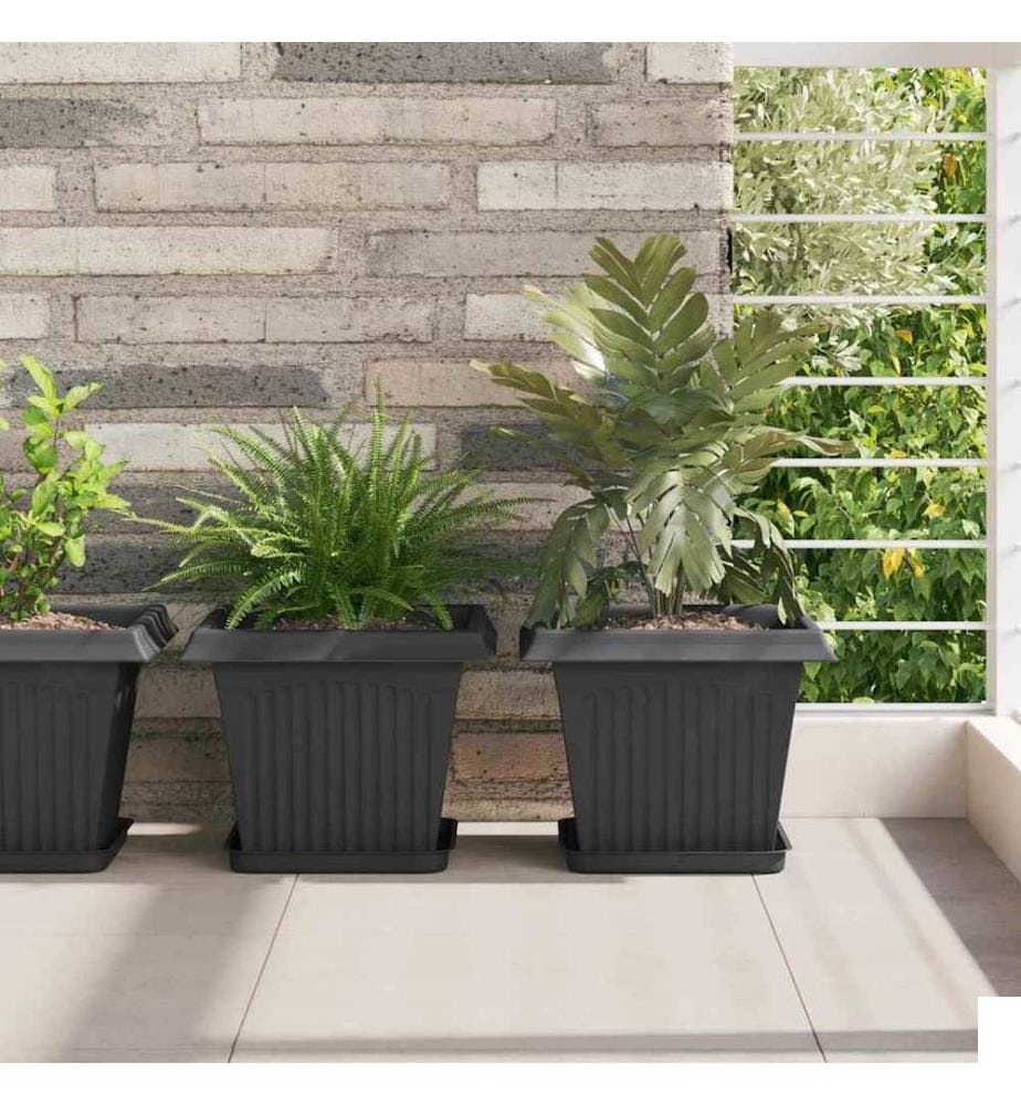 vidaXL Pot de Fleurs Carré 6 pcs Noir 28,5 x 28,5 x 22 cm Plastique