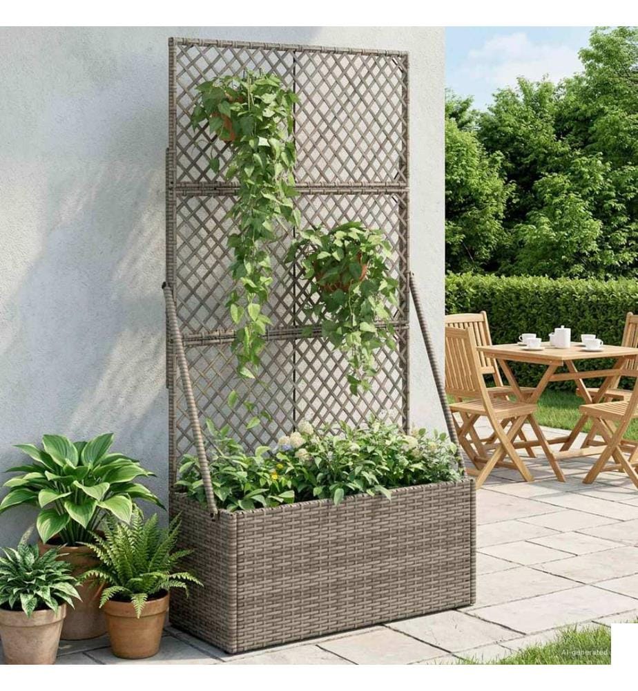 vidaXL Bac à fleurs avec Treillis Gris 70 x 30 x 135 cm polyrotin