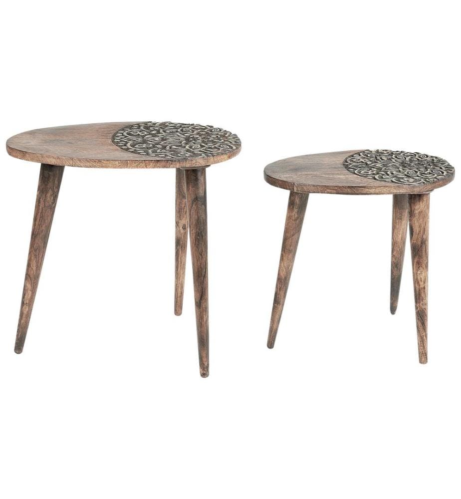 Lot de 2 tables d'appoint KHETUA Bois de manguier Marron