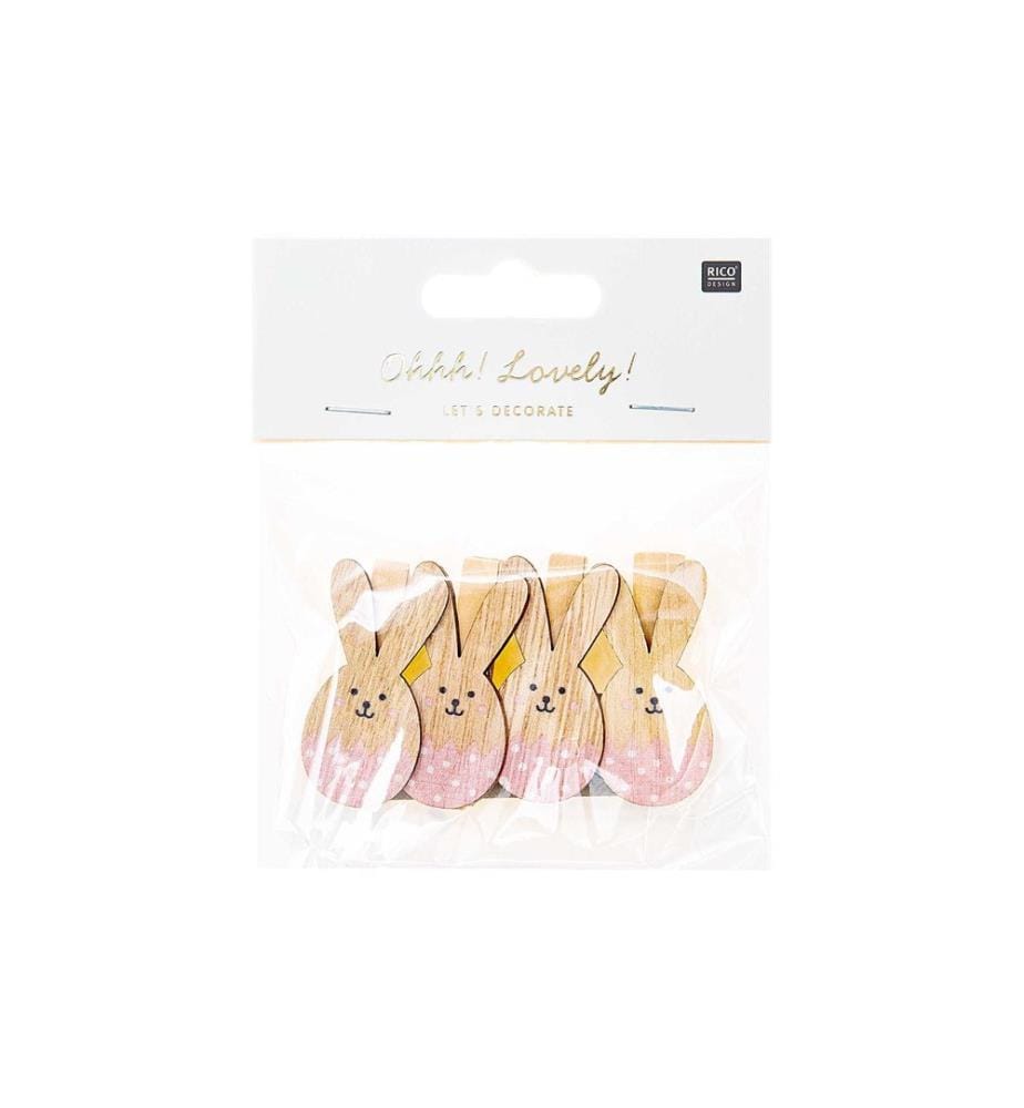 RICO DESIGN - Clip décoratif Lapin de Pâques 4 pièces, Rose