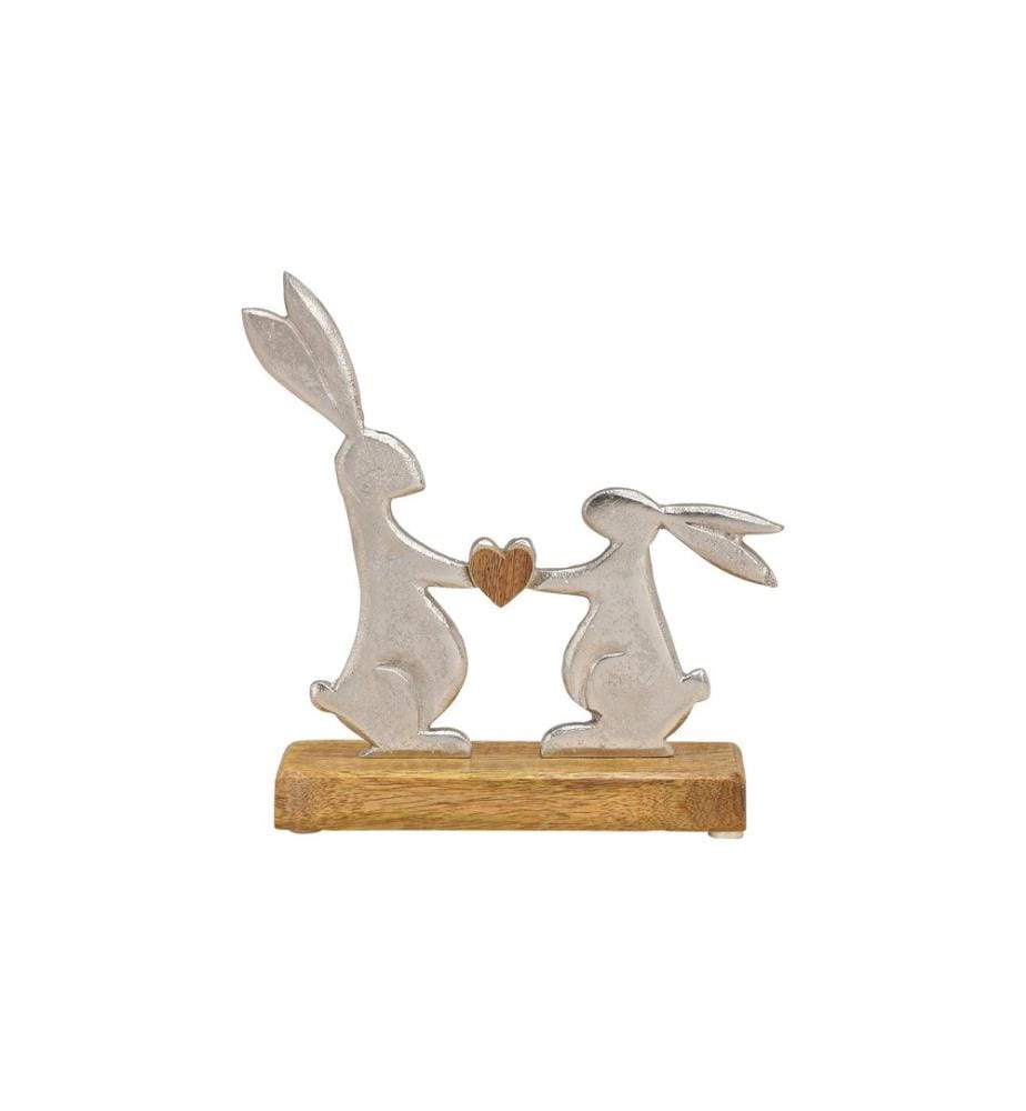 G. Wurm Présentoir Des lapins avec un cur 20 cm, brun/ argent