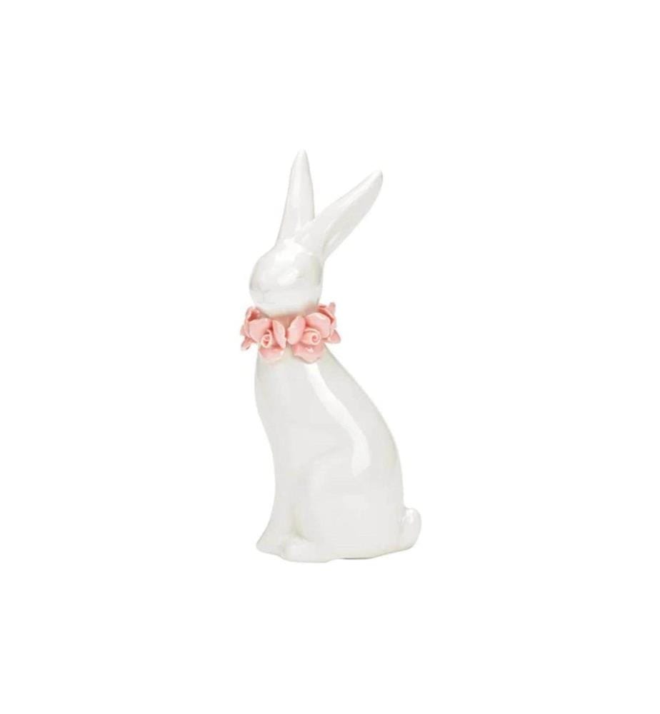 G. Wurm Présentoir Lapin avec couronne de fleurs 16 cm, Rose, Blanc