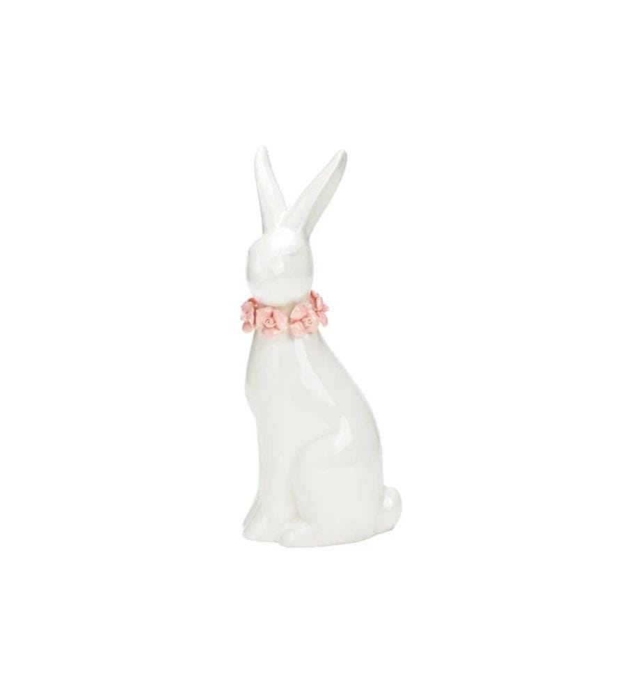 G. Wurm Présentoir Lapin avec couronne de fleurs 18 cm, Rose, Blanc