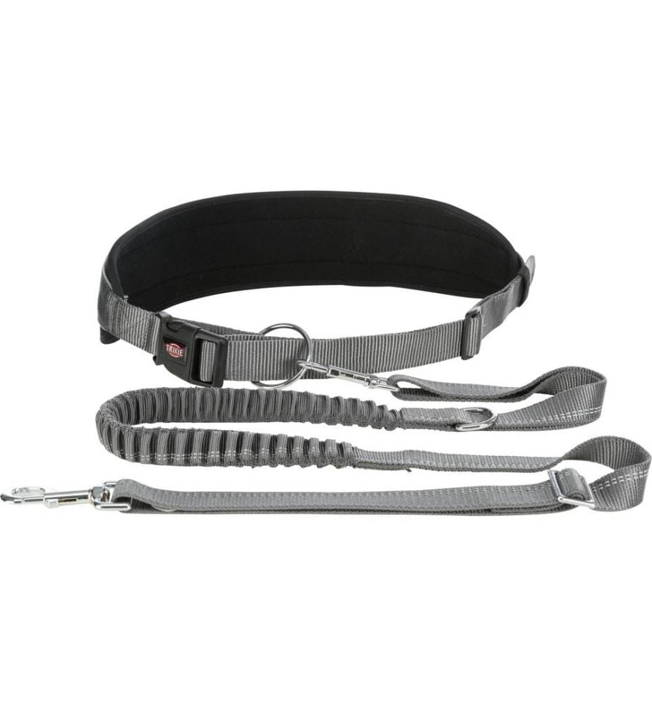 TRIXIE - Laisse de jogging Ceinture ventrale avec laisse M, Noir graphite