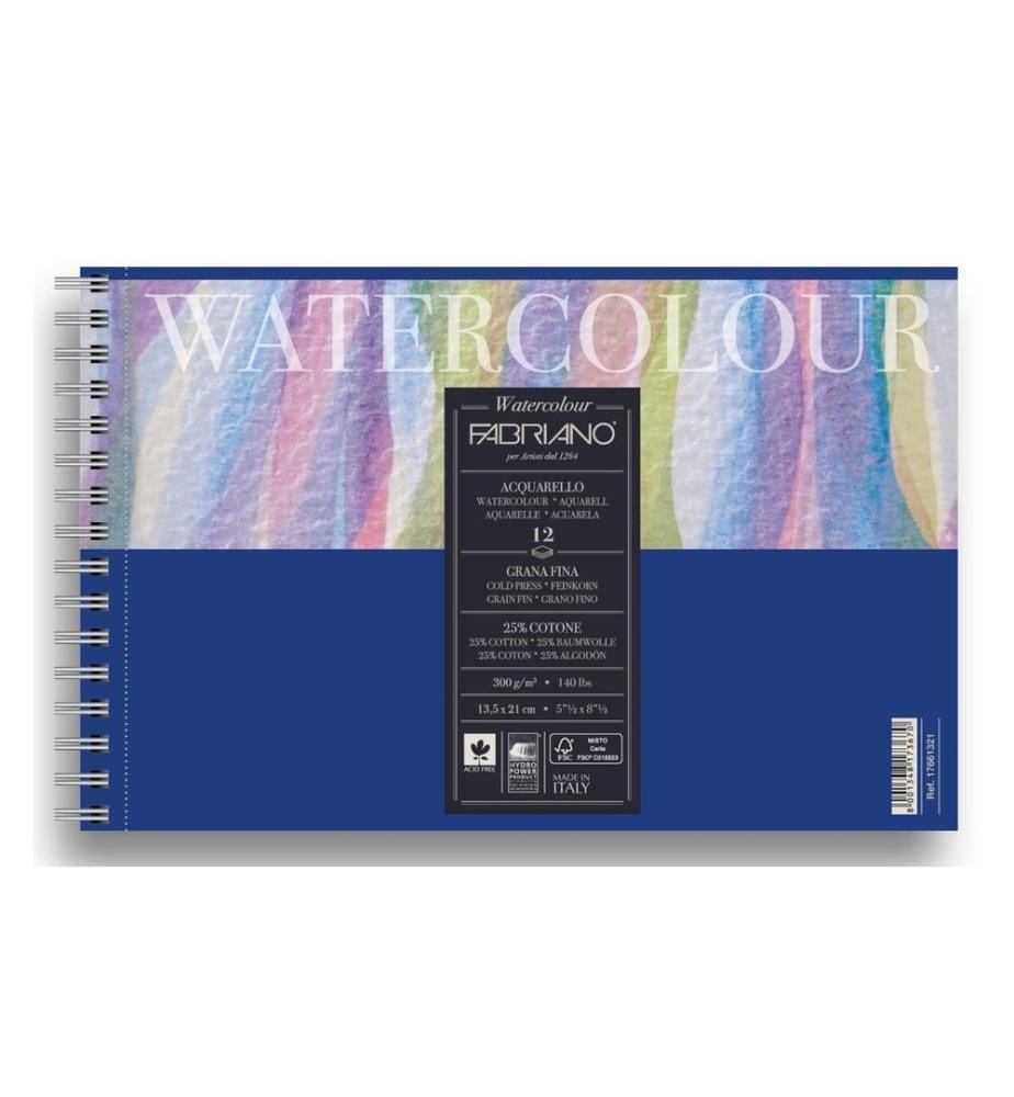FABRIANO - Bloc aquarelle Livre spirale 13.5 x 21 cm, 12 feuilles