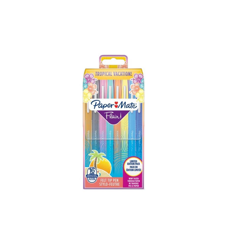 PAPER MATE - Fineliner Flair Medium Tropical Vacation 0.7 mm16 pièces