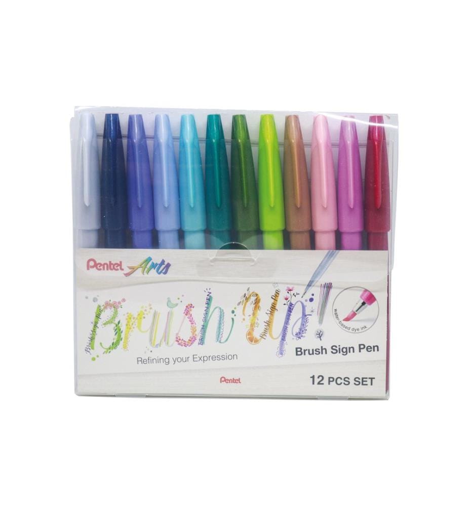 PENTEL - Crayon feutre Brush Sign Pen Couleurs pastel, 12 pièces