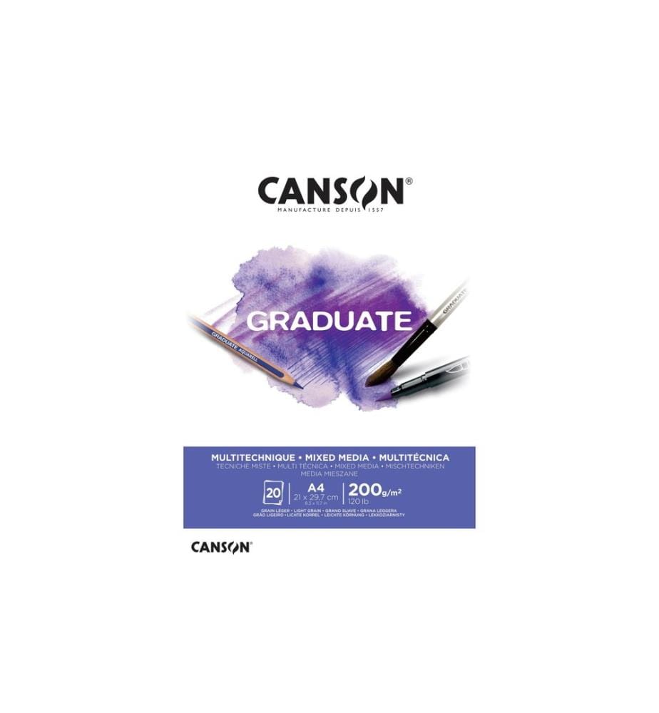 CANSON - Carnet de dessin Graduate Mixed Media A4, 20 feuilles