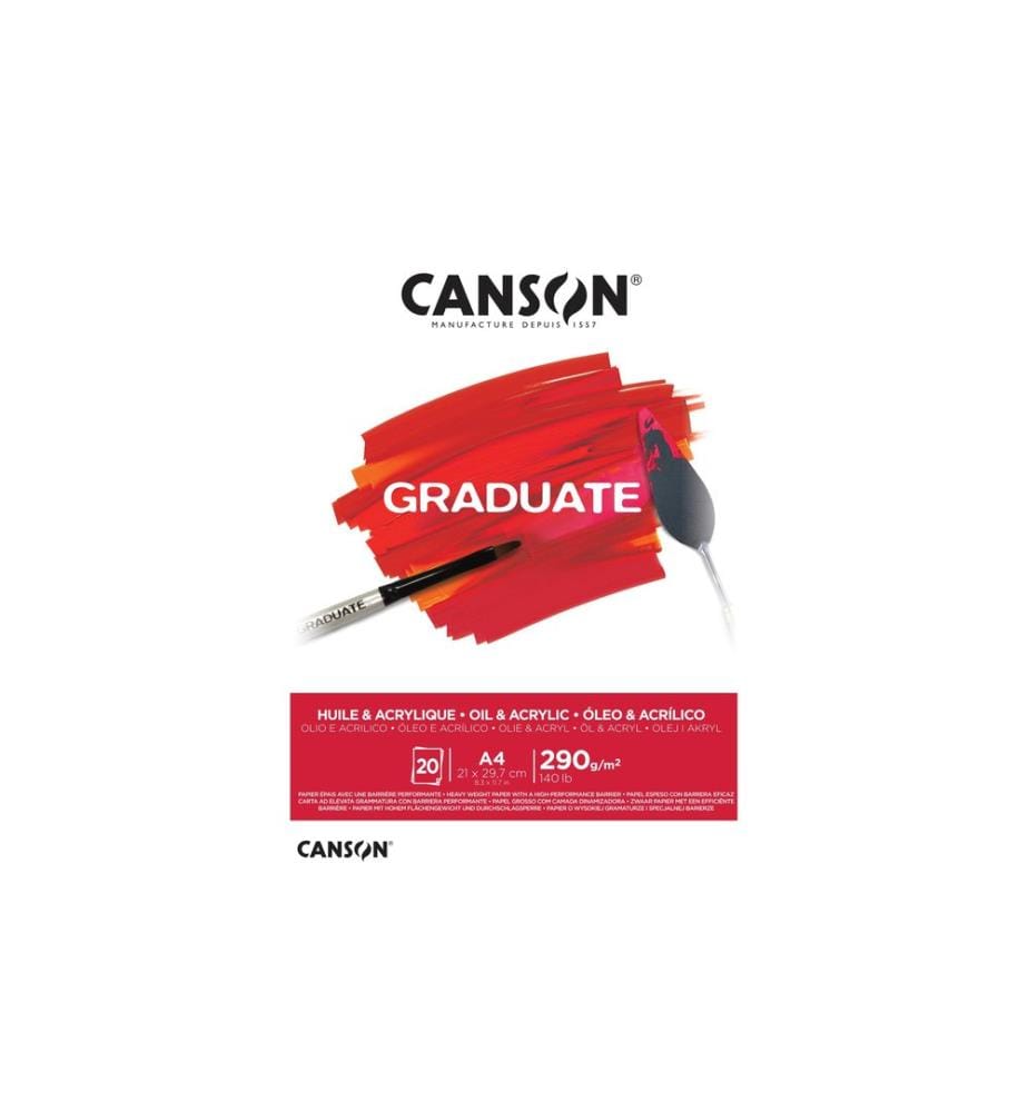 CANSON - Papier pour peinture à lacrylique Graduate A4, 20 feuilles