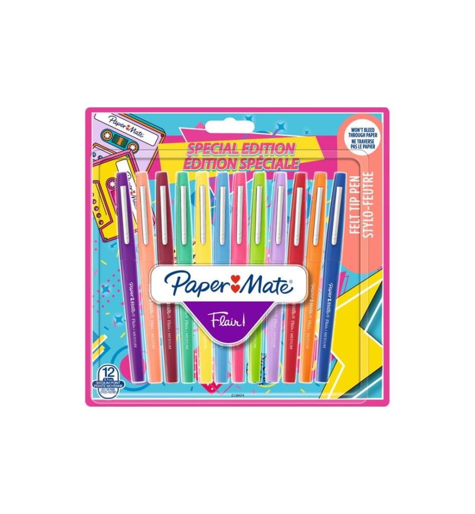 PAPER MATE - Fineliner Flair Medium Retro 0.7 mm, 12 pièces