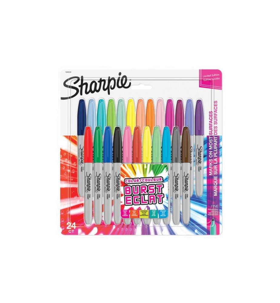 SHARPIE - Crayon feutre Fine Color Burst Pointe ronde, blister de 24