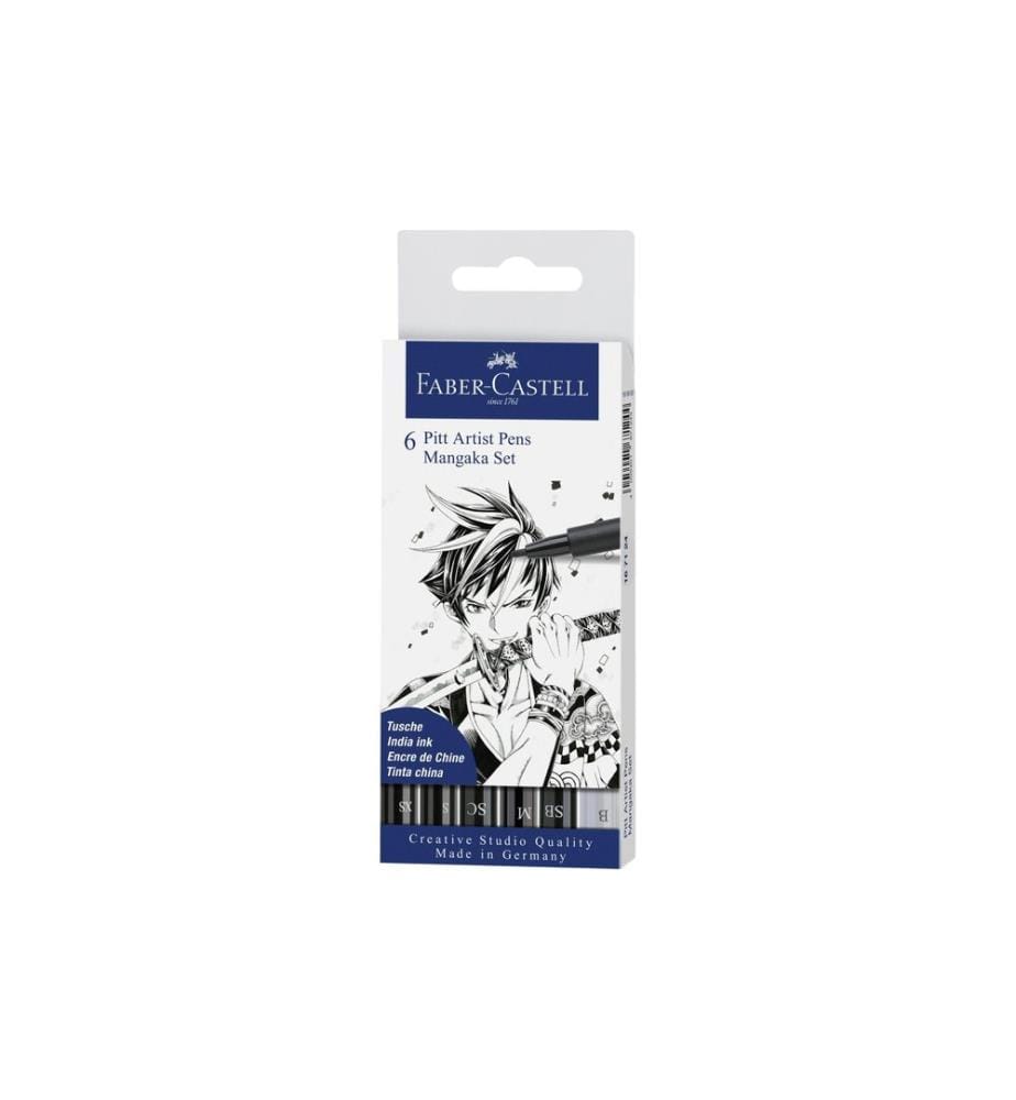 Faber-Castell Crayon à encre de Chine PITT Artist Pen Mangaka 6 pièces