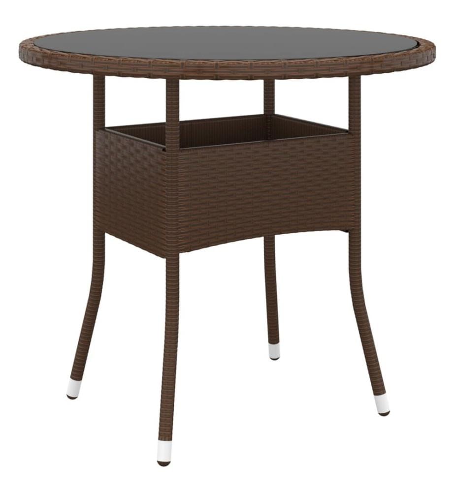 Table de jardin Ø80x75 cm Verre trempé/résine tressée Marron