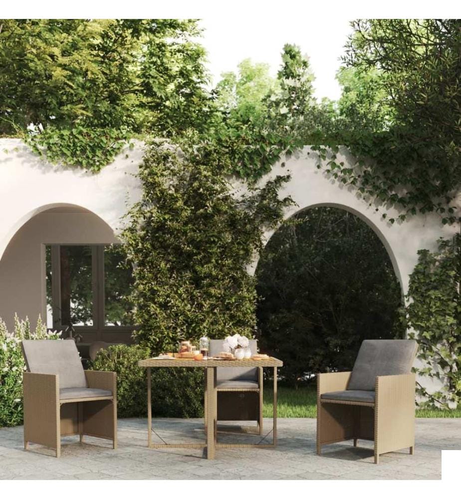 Table de jardin Beige 109x107x74 cm Résine tressée bois massif