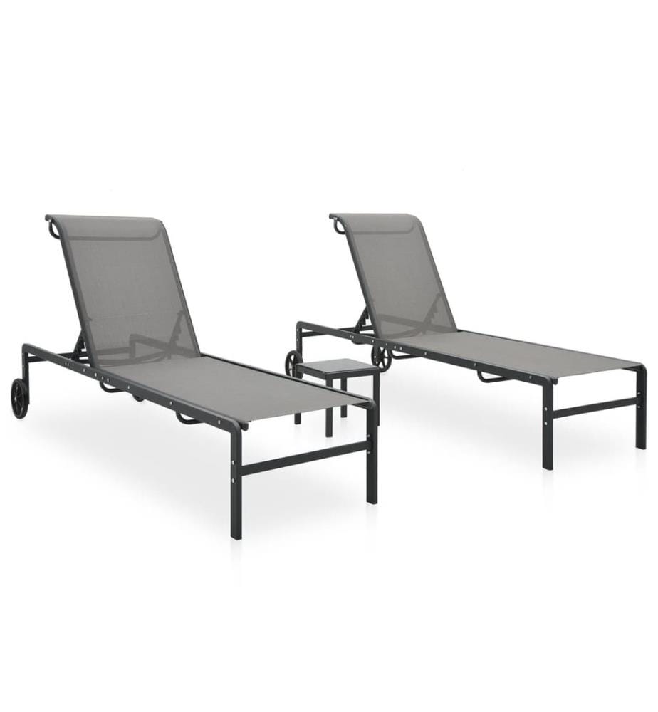 Chaises longues lot de 2 avec table Textilène et acier