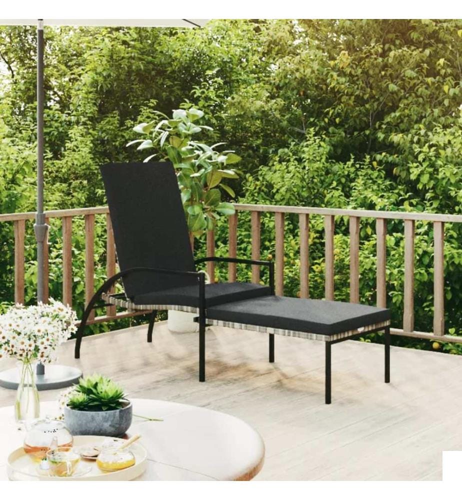 Chaise longue avec repose-pied Résine tressée Gris