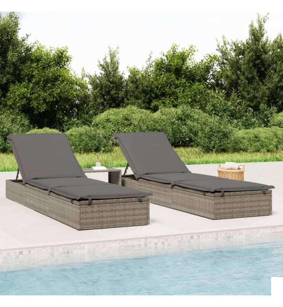 Chaise longue 1 pc avec coussin gris 201x55x62cm résine tressée