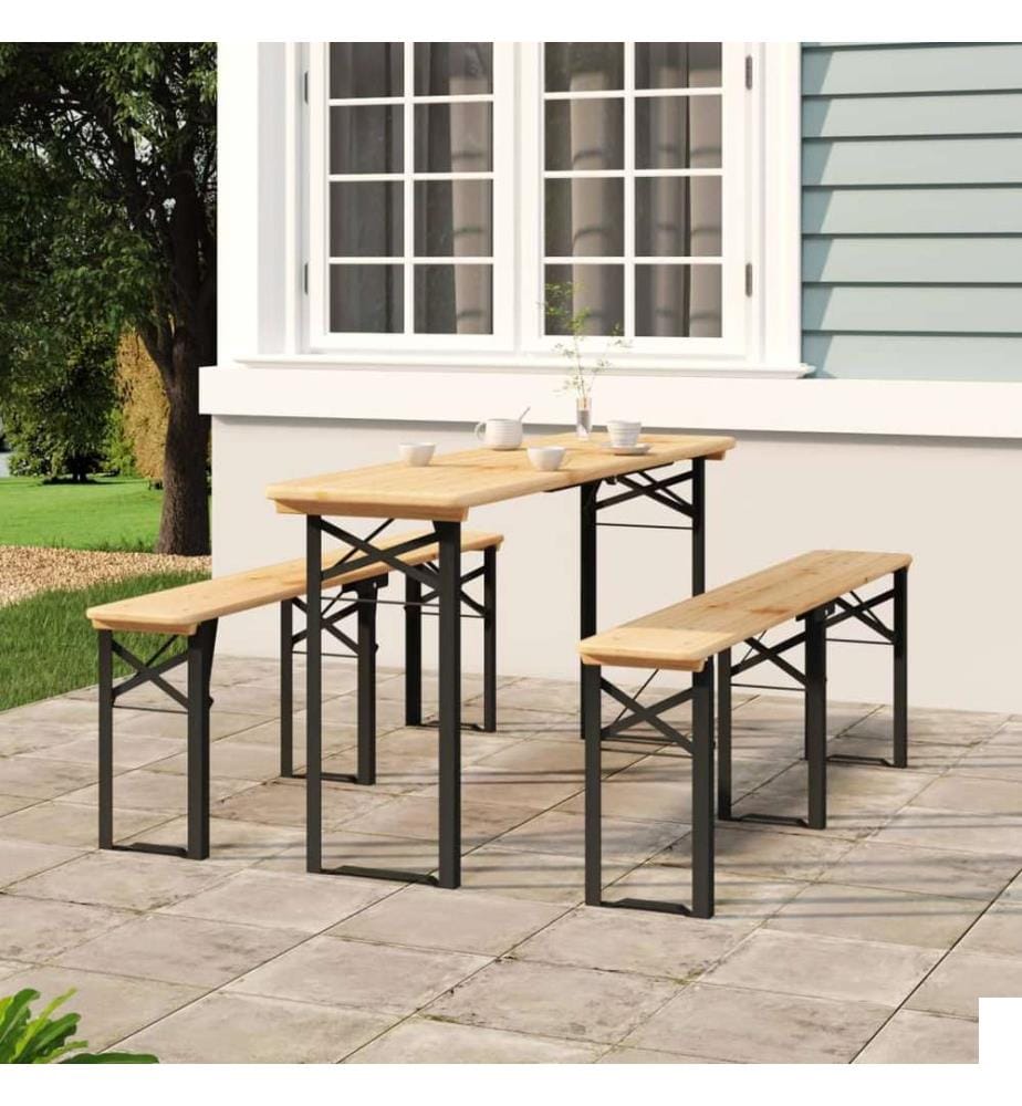 Ensemble de tables à bière pliantes 3 pcs bois massif de sapin
