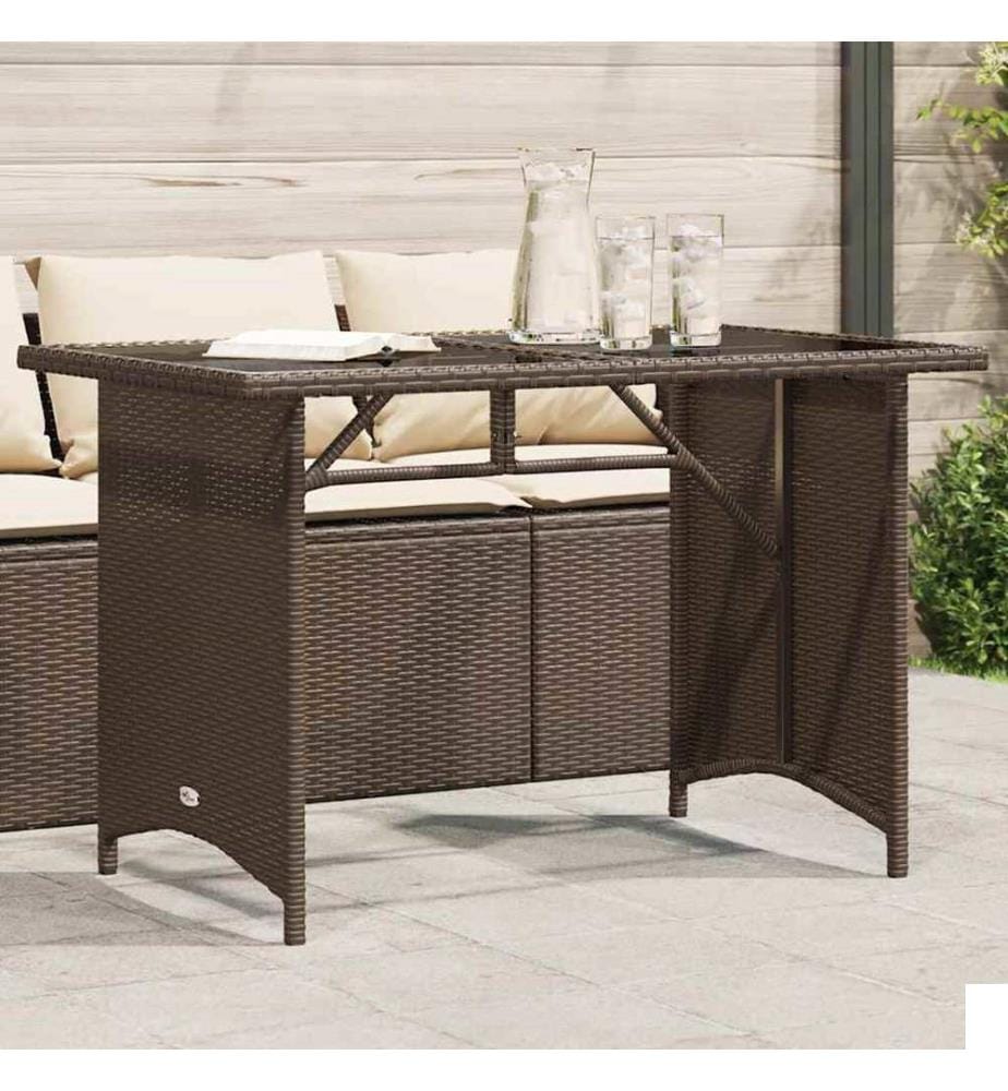 Table de jardin avec dessus en verre marron 110x68x70 cm rotin