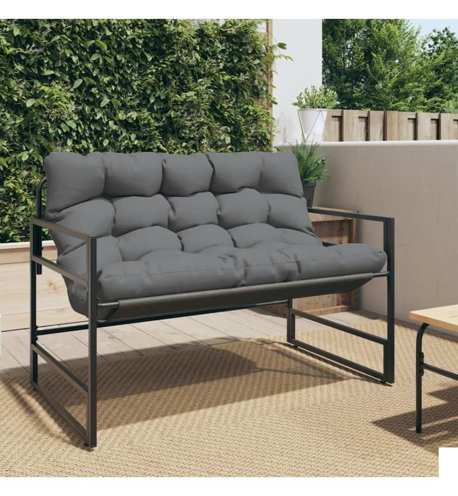 Banc de jardin avec coussin anthracite 113 cm acier