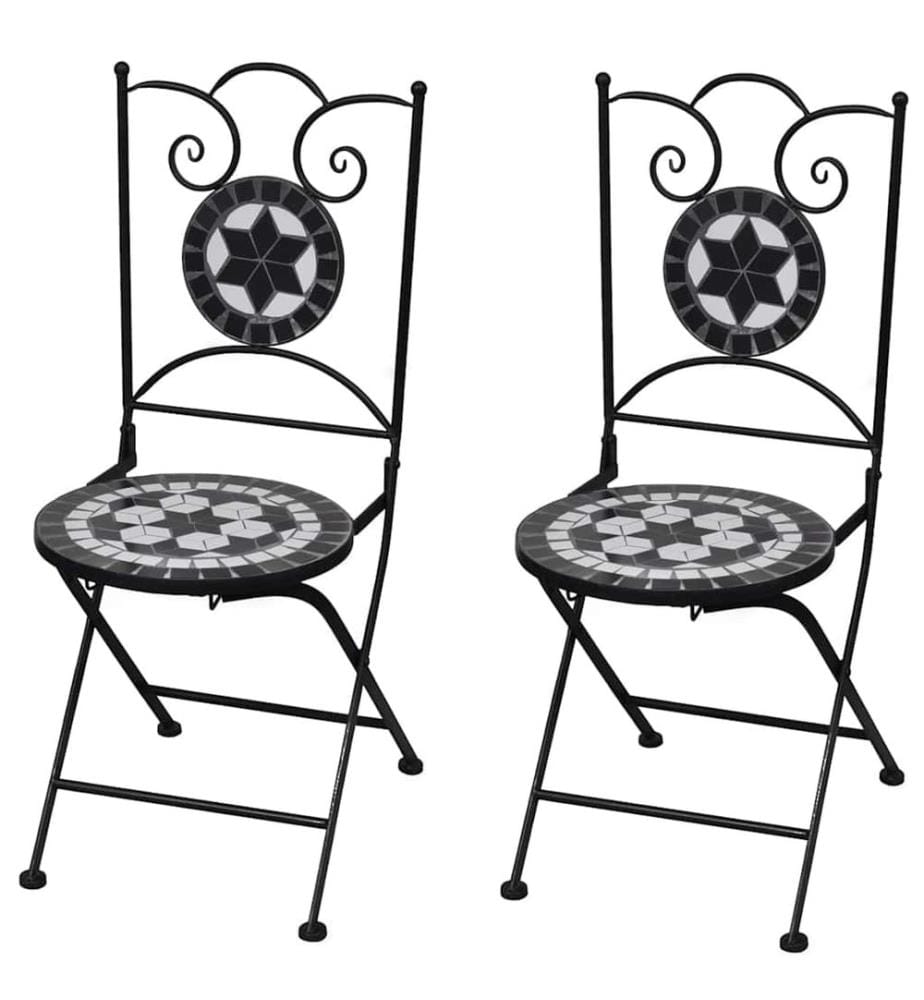 Chaises pliables de bistro 2 pcs Céramique Noir et blanc