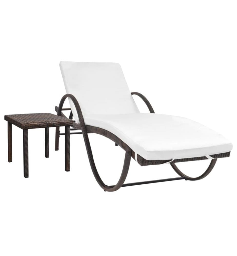 Chaise longue avec coussin et table Résine tressée Marron