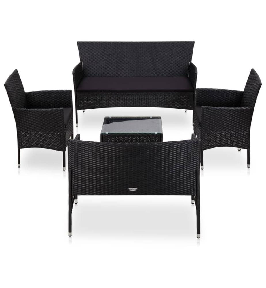 Salon de jardin 5 pcs avec coussins résine tressée noir