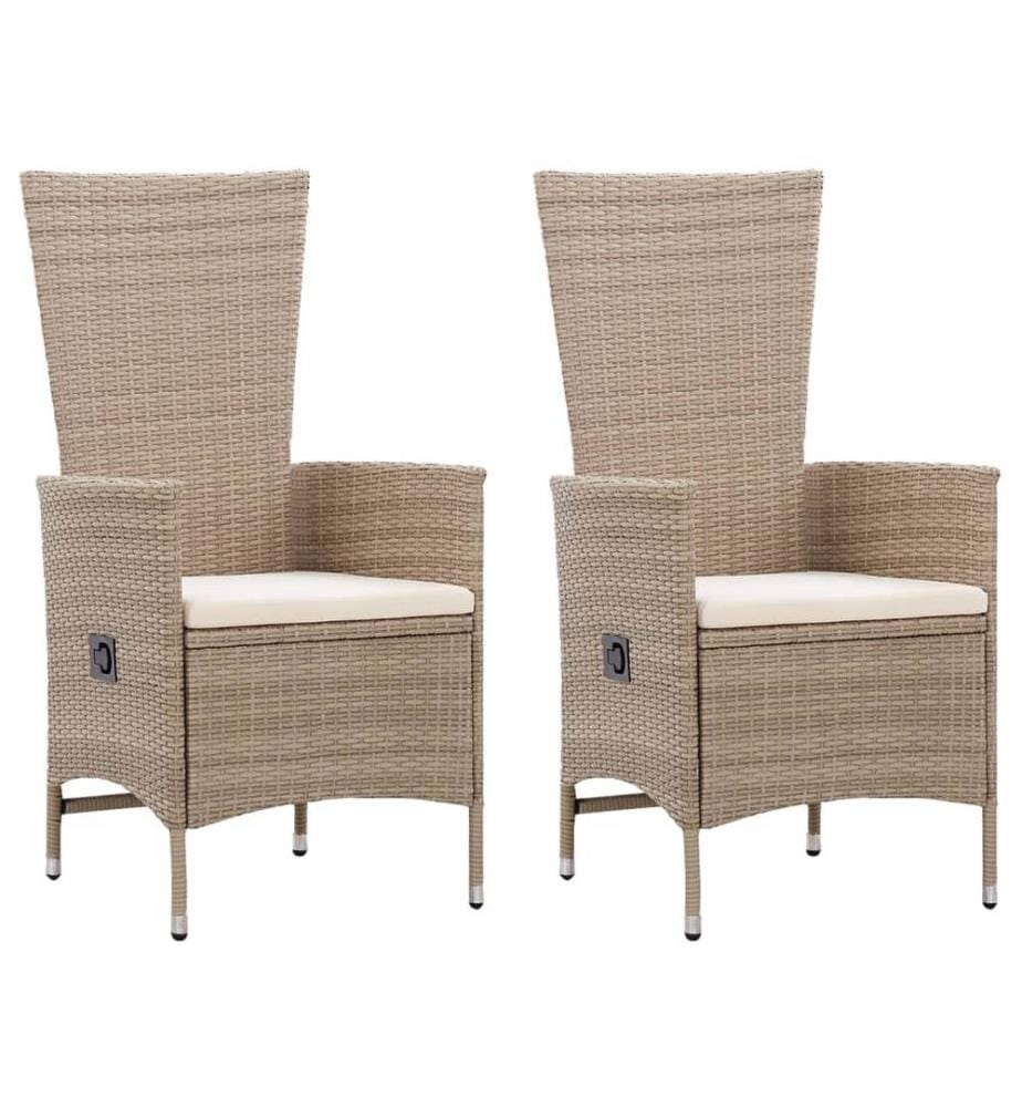 Chaises d'extérieur lot de 2 avec coussins Résine tressée Beige