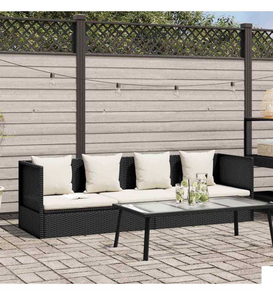 Lit de jardin avec coussin et oreillers Résine tressée Noir