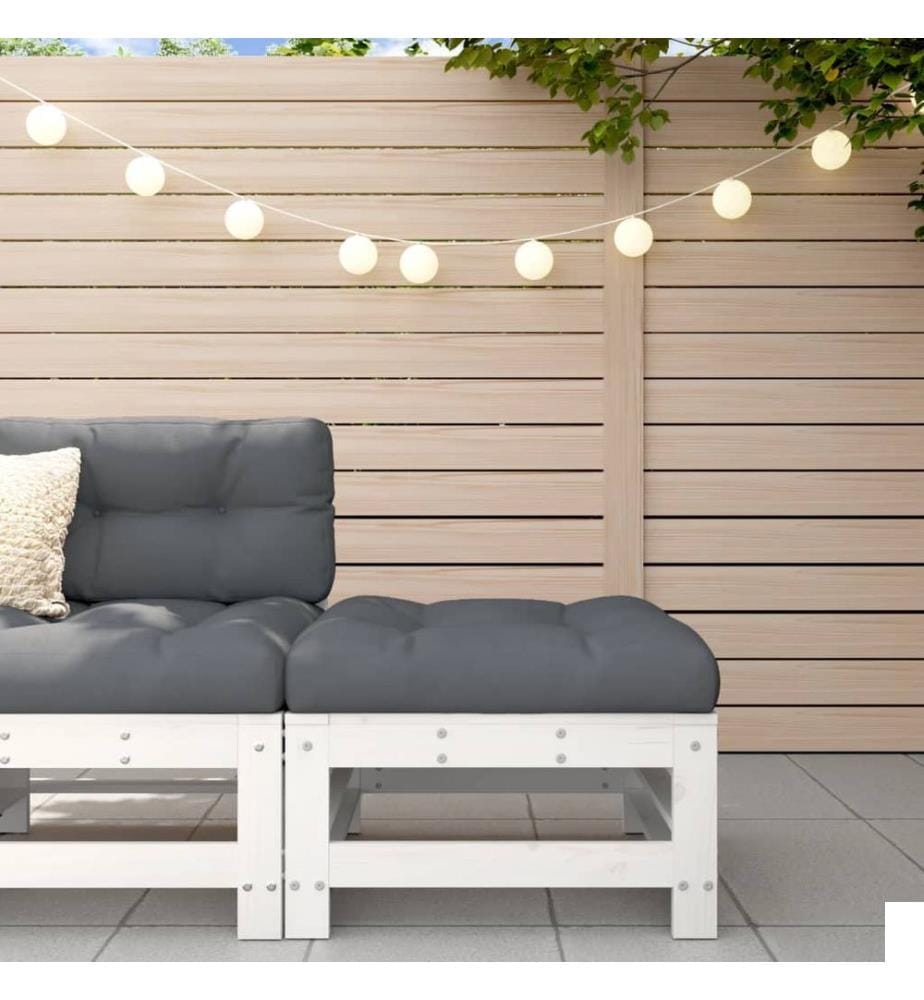 Repose-pied de jardin avec coussin blanc bois de pin massif