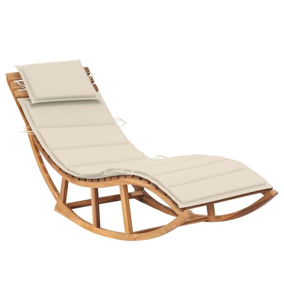 Chaise longue à bascule avec coussin Bois de teck solide