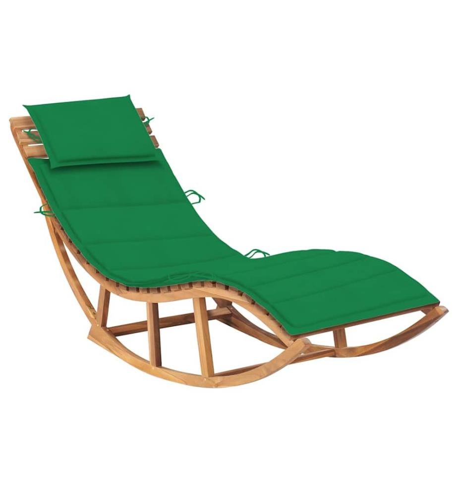 Chaise longue à bascule avec coussin Bois de teck solide