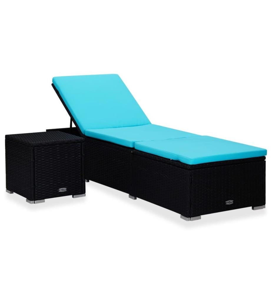Chaise longue avec coussin et table à thé Résine tressée Bleu