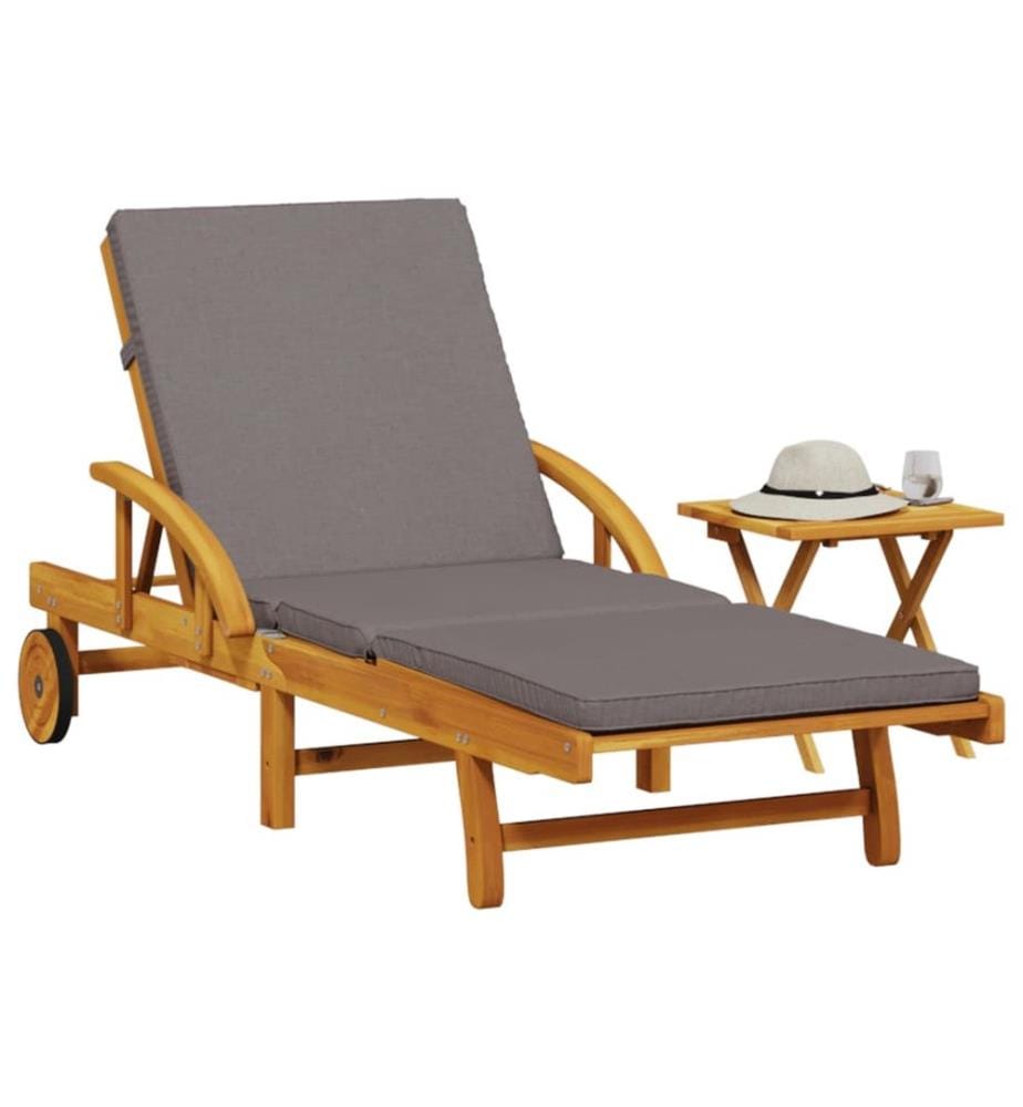 Chaise longue avec coussin et table bois d'acacia massif