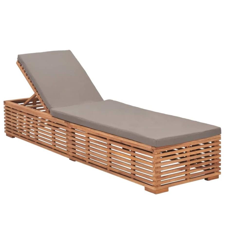 Chaise longue avec coussin gris foncé Bois de teck solide