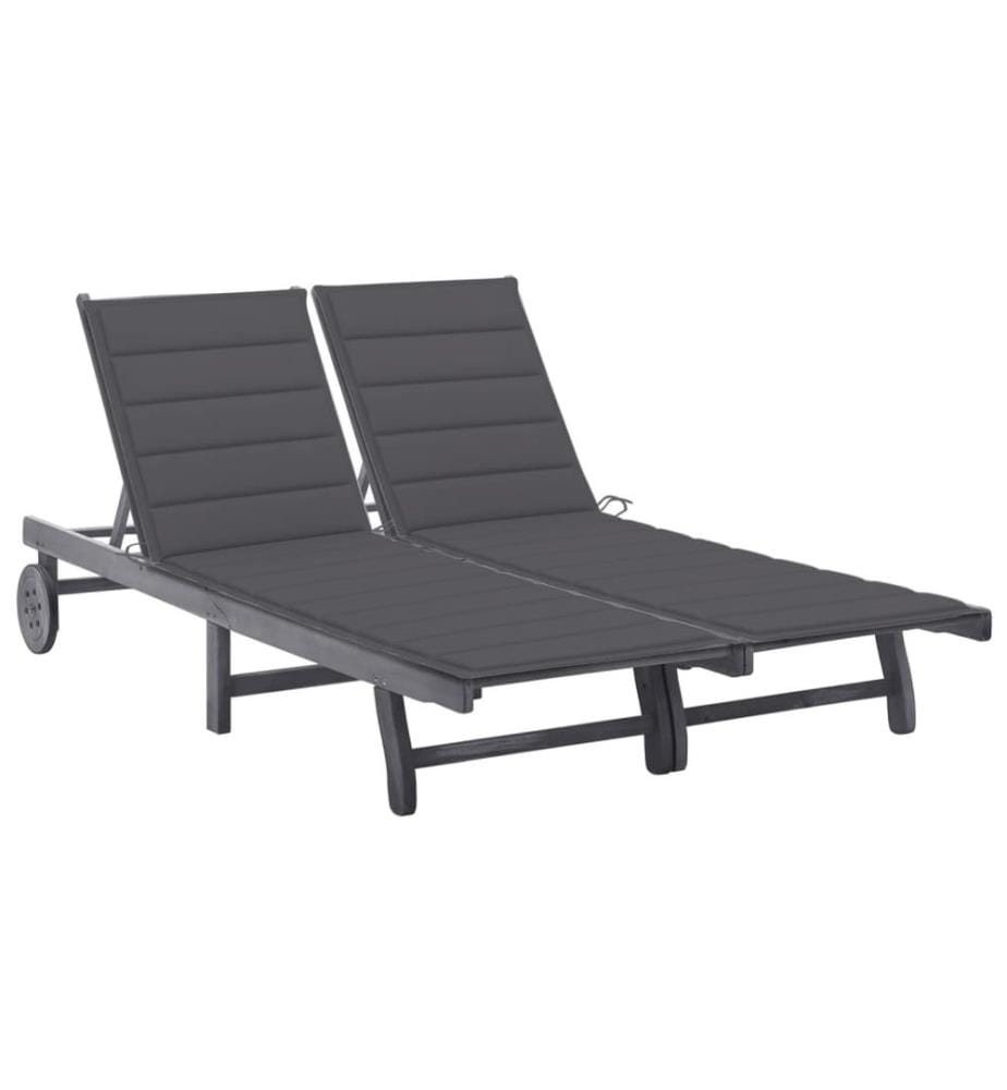 Chaise longue de jardin 2 places avec coussin Gris Acacia