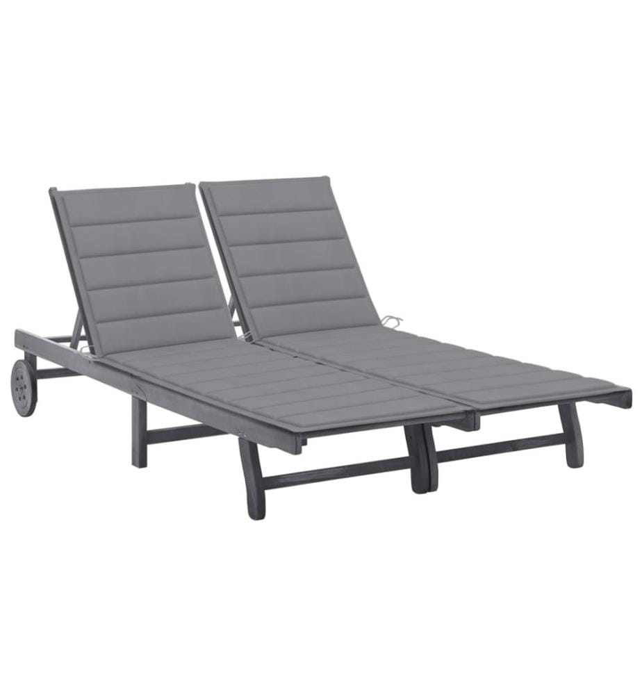 Chaise longue de jardin 2 places avec coussin Gris Acacia