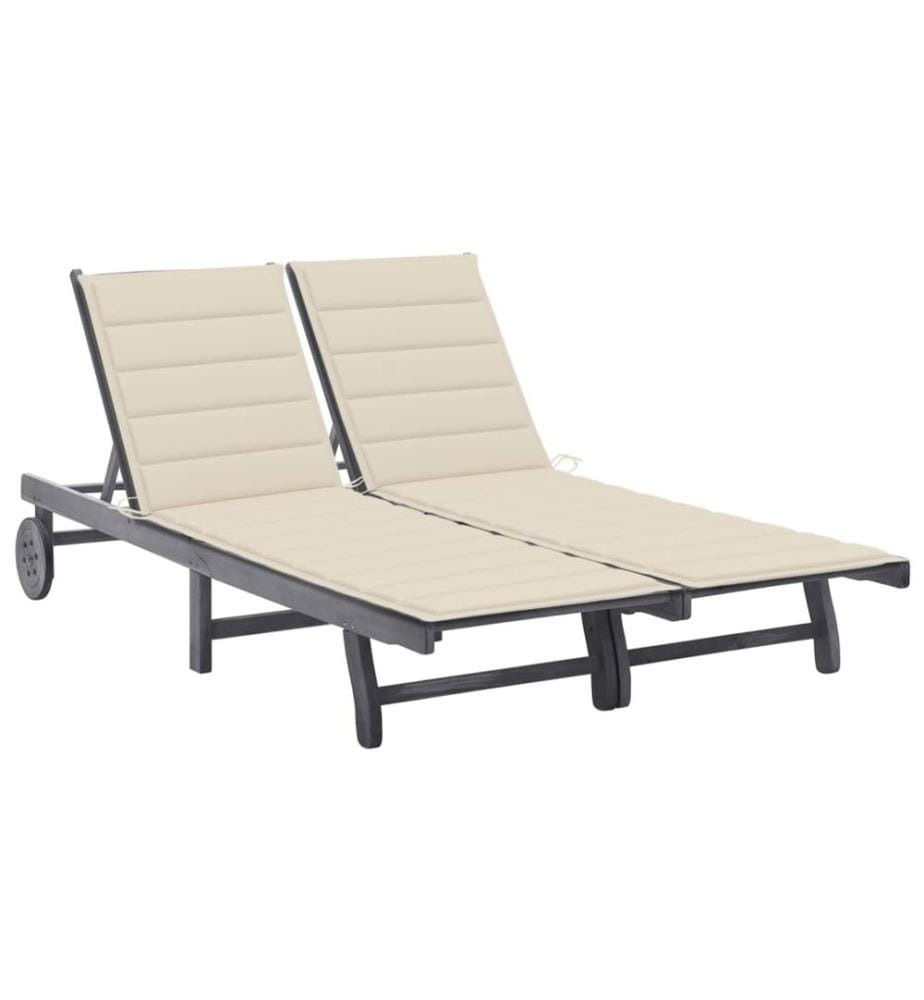 Chaise longue de jardin 2 places avec coussin Gris Acacia